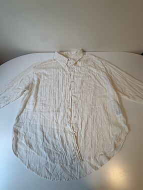 White Linen-Blend Women's Button-Up Shirt